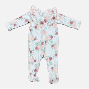 Catherine Malandrino Floral Ruffle Snap Closure Cotton Footie Baby Girl 3-6M